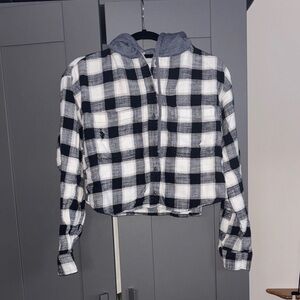 American Eagle cropped Flannel Hoodie